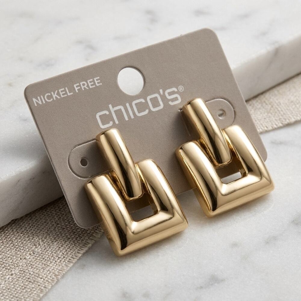 Chico's Gold-Tone Geometric Square Stud Earrings